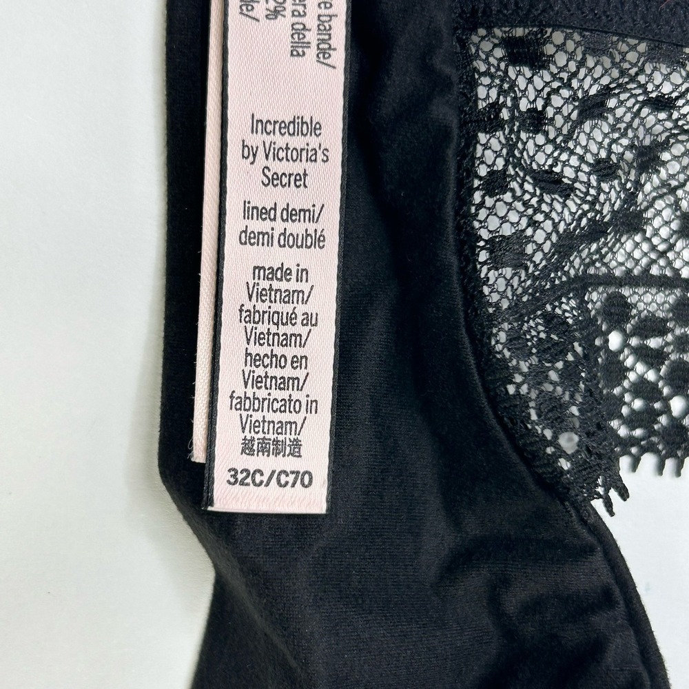 Victoria's Secret Incredible Lined Demi Bra 32C Black Lace Convertible Straps - Picture 8 of 10